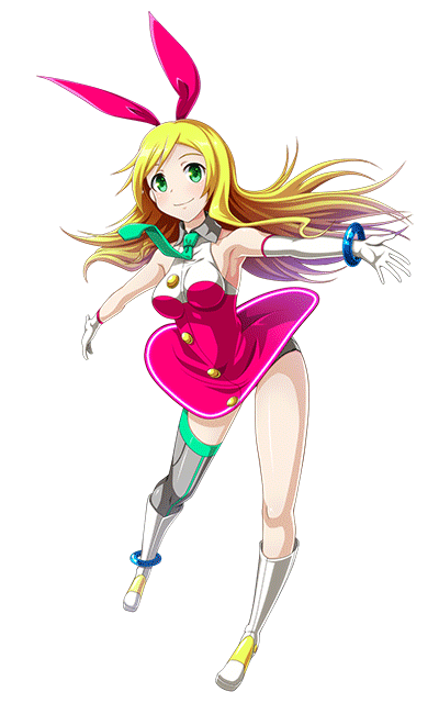 可愛い女の子がウサギの耳をつけ、ピンク色のドレスを着て笑顔で振りまいているLive2Dアニメーション技術のデモ