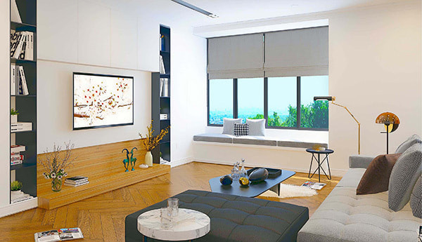 室内の背景アート制作。明るい昼間のイラスト